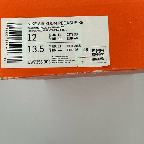 Men Nike Pegasus 38 Road Running Shoes Black/White/Blue/Silver CW7356-003 Sz 12 - Picture 12 of 12